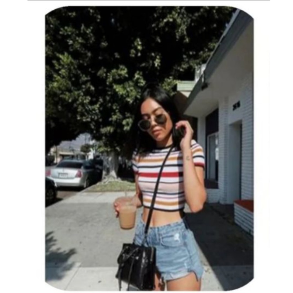 Large Multi Color Stripe Crop Top - image 1